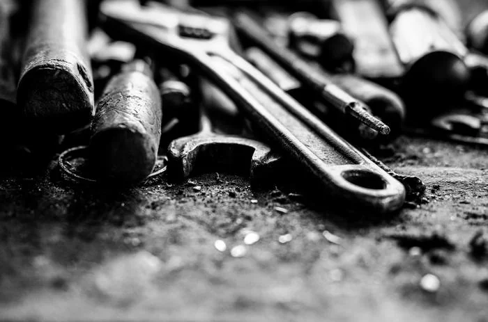 worn wrenches on the floor